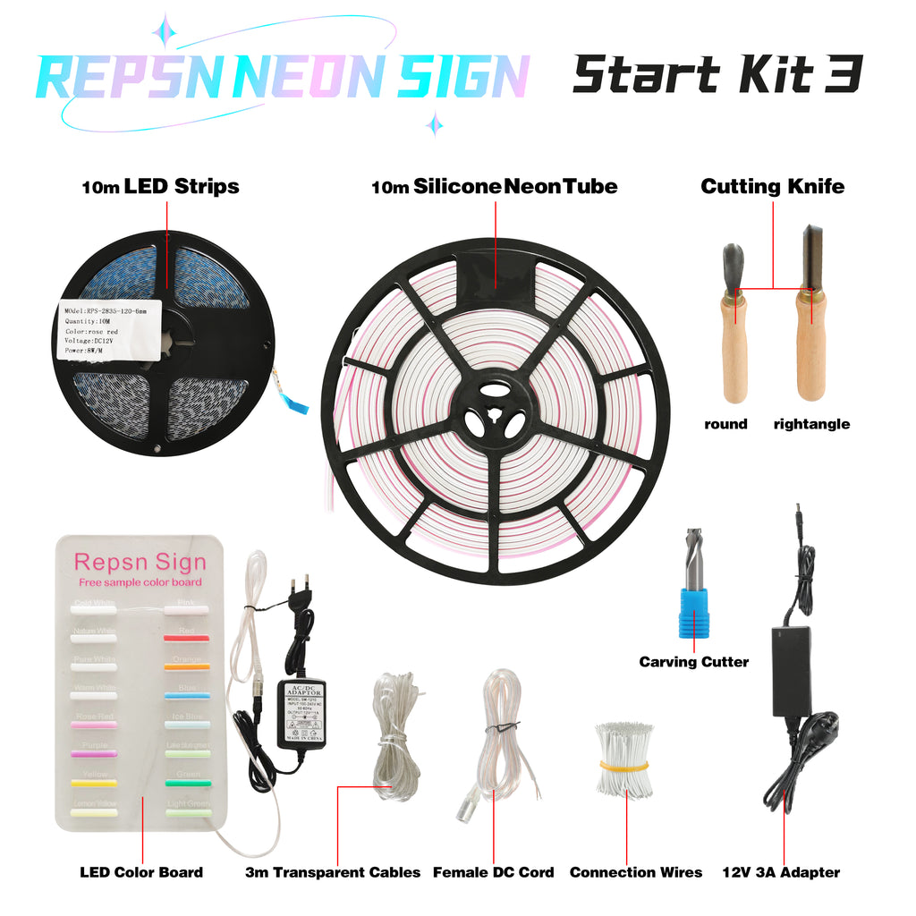 Repsn Sign start kit 3 of 2nd generation split neon flex sign for separate neon signs makers CNC router is necessart