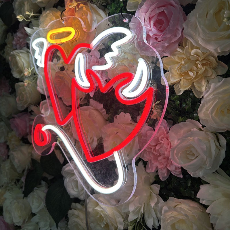 Custom Angel & Devil by Mathilde heart shape LED neon signs for wedding party decoration