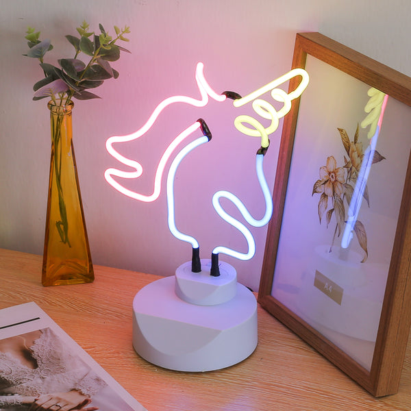 UNICORN Neon Tabel Light Glasstube Neon Sign Gift Desk Lamp Decoration Bedroom House Dorm Living Room Bar Christmas Birthday Party Valentine's Day