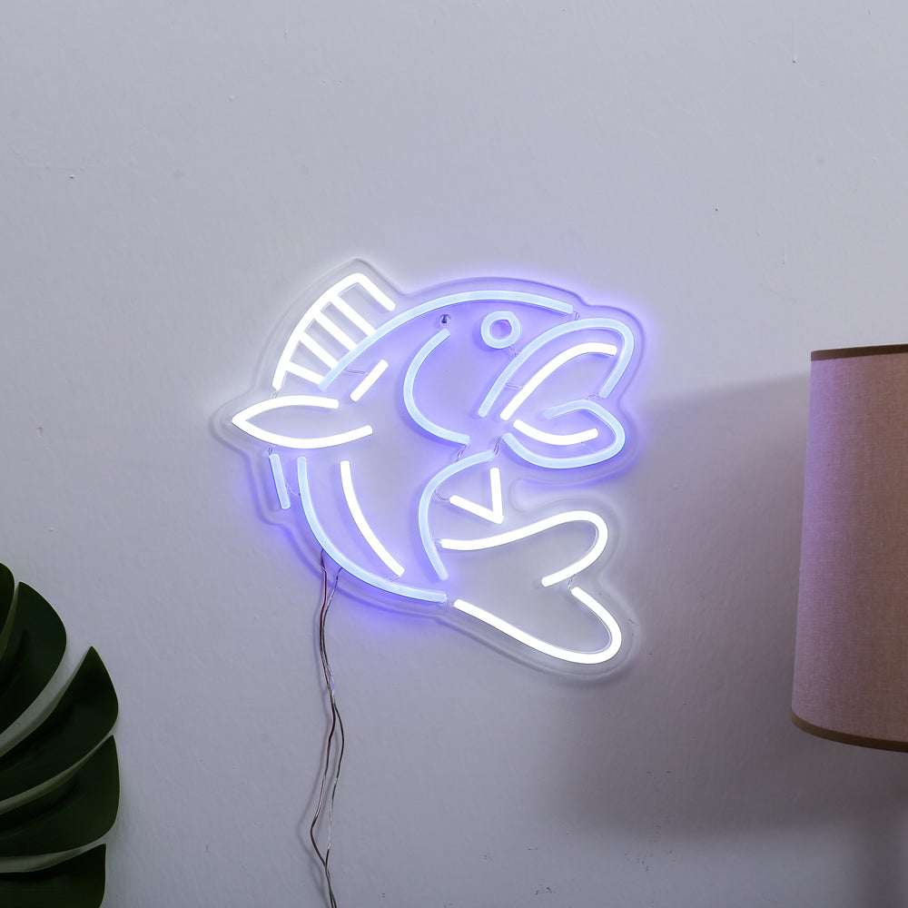 Blue and White Flying Fish Neon Light for Table