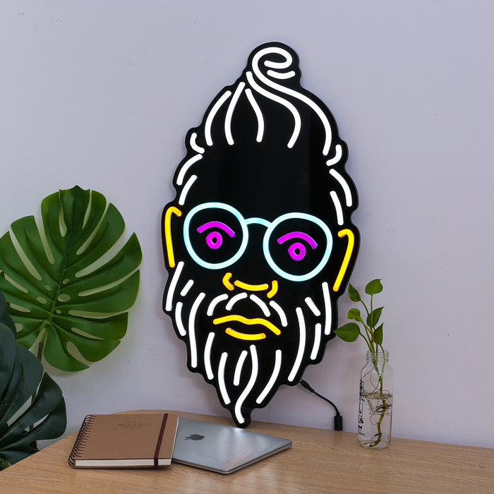 Beard Glasses Man Head barber shop led Neon Sign