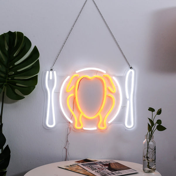 Wall LED Lights Roast Chicken Neon Sign Knife Fork Food