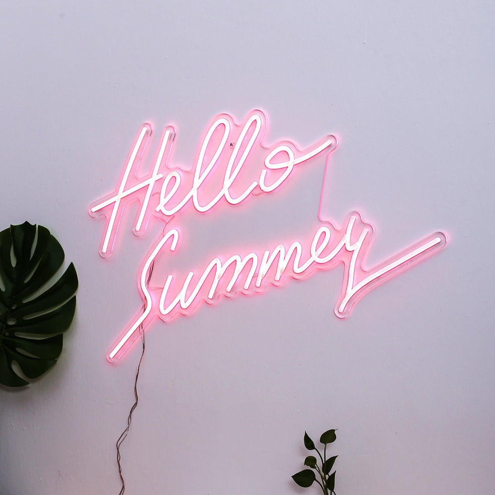 Hand Writing Hello Summary Red Neon wall Sign