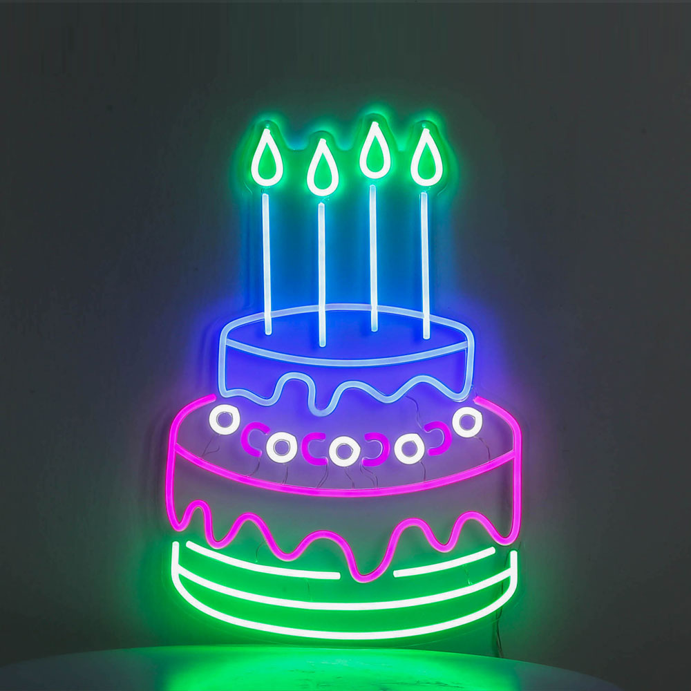 LED Neon Sign Colorful Birthday Cake Light