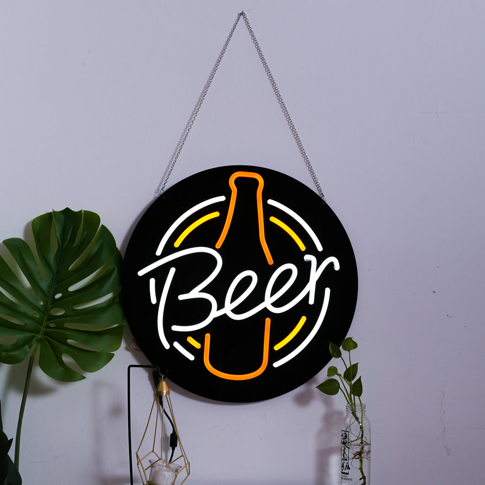 Beer Neon Sign Black Bottle Shaped Logo