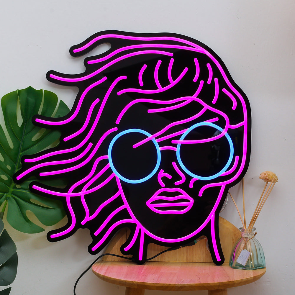 Light Pink Women Head Wall LED neon Light for spa, cinema and girl saloon