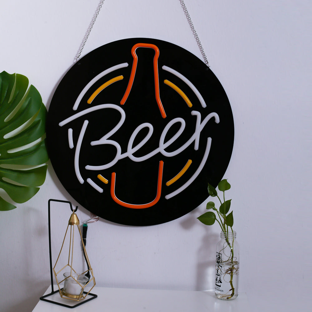 Beer Neon Sign Black Bottle Shaped 