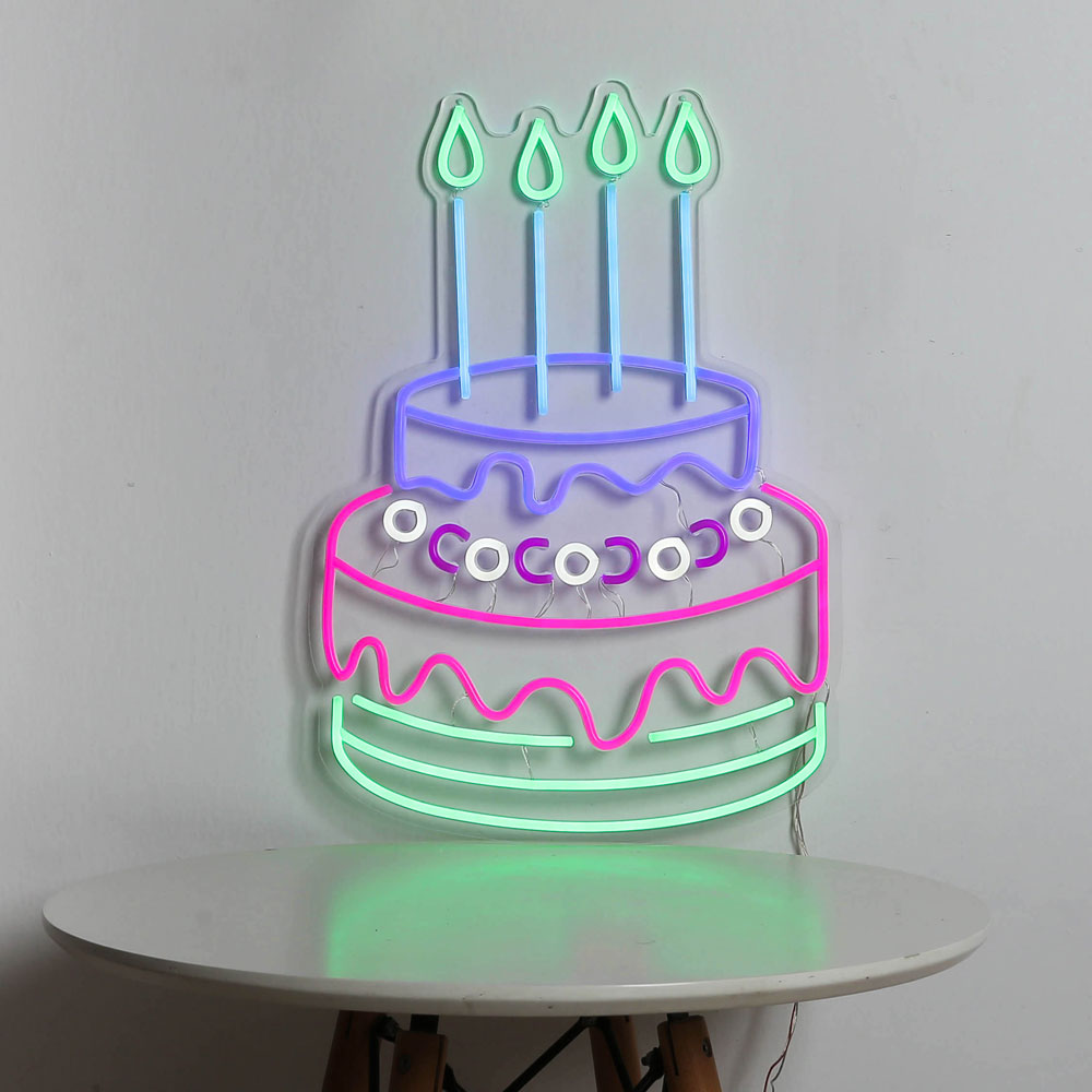 LED Neon Sign Colorful Birthday Cake Light