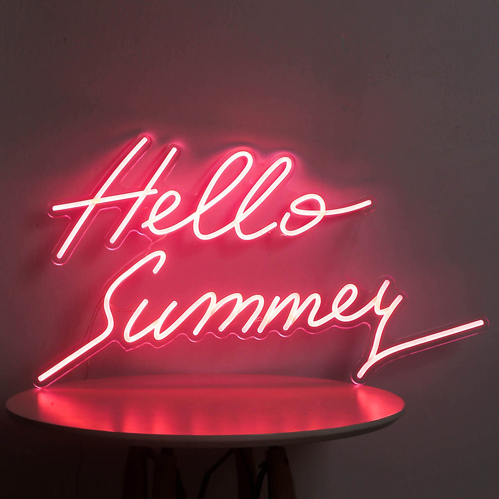 Hand Writing Hello Summary Red Neon wall Sign