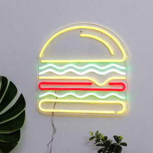 Hamburger Logo Neon sign Light for Wall Hanging Décor