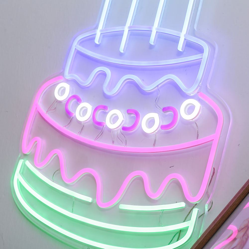 LED Neon Sign Colorful Birthday  party Cake Light