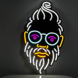 Beard Glasses Man Head barber shop led Neon Sign