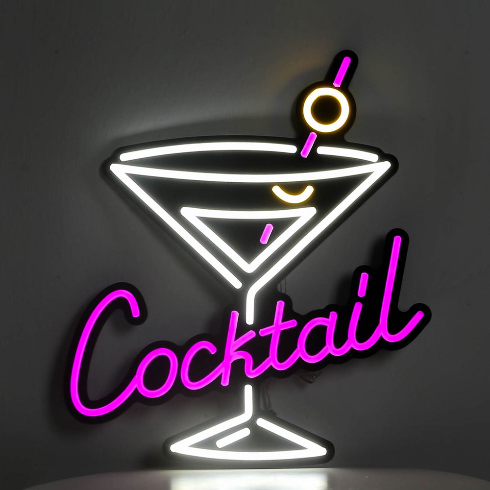 Vector Glass of Cocktail Neon Logo LED Sign