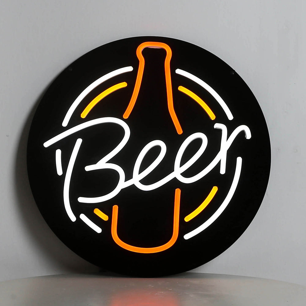 Beer Neon Sign Black Bottle Shaped circle