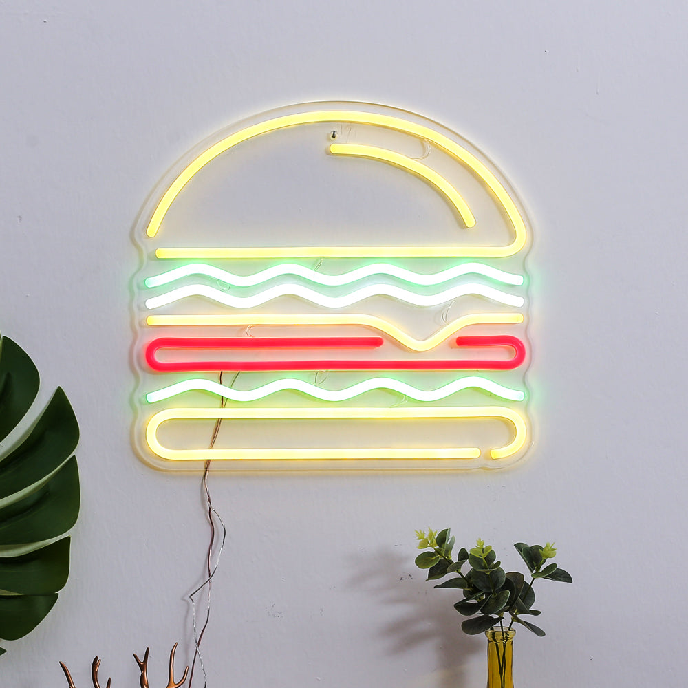 Hamburger Logo Neon sign Light for Wall Hanging Décor fast food cafe