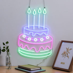 LED Neon Sign Colorful Birthday Cake Light