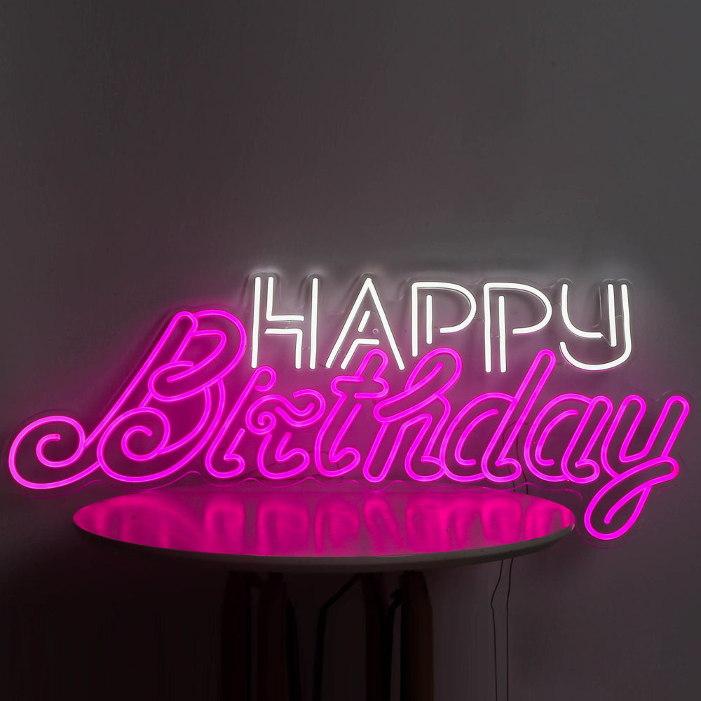 pink and white Baby Girl Neon Light Happy Birthday Written Gift