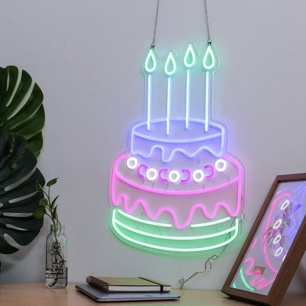 LED Neon Sign Colorful Birthday  party Cake Light